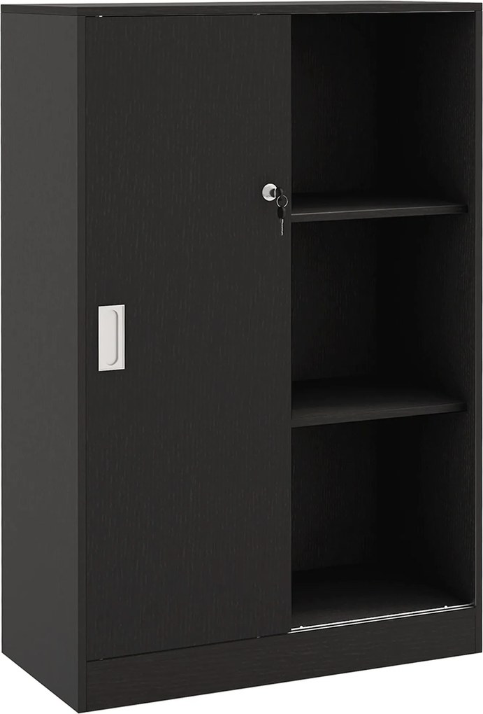 HOMCOM Zárható Csúszóajtós Irodai Szekrény 80L x 40W x 120H cm 2 Polc Fából készült Fekete | Aosom