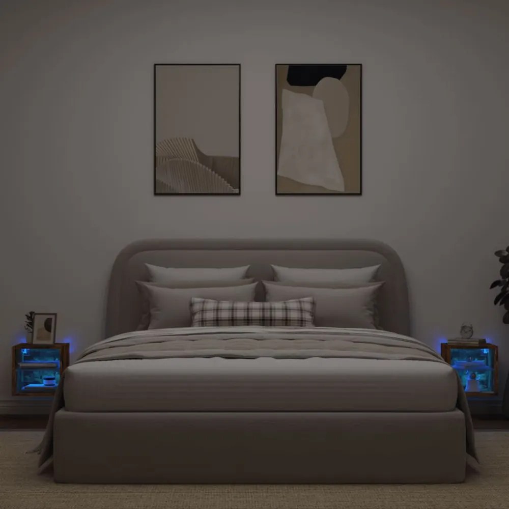 2 db füstös tölgy fali TV-szekrény LED-ekkel 30 x 28,5 x 30 cm