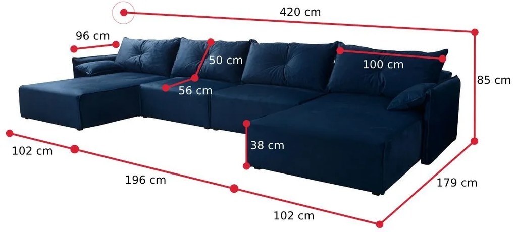 MENOM U alakú ülőgarnitúra, 420x85x179, royal 22