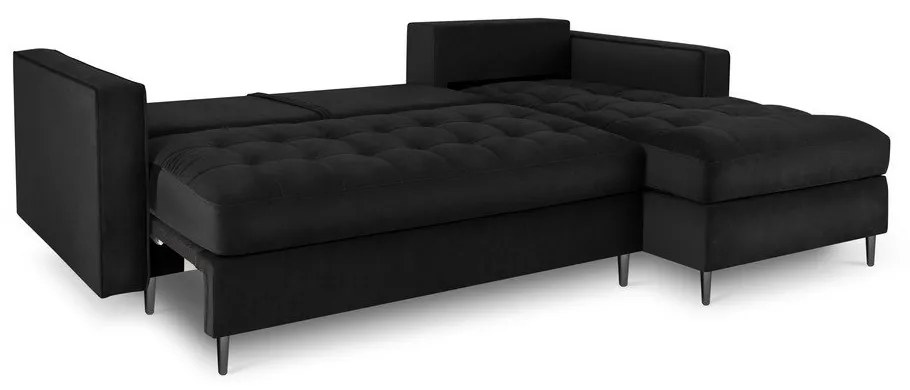 Santo fekete kinyitható bársony sarokkanapé, jobb oldali - Milo Casa