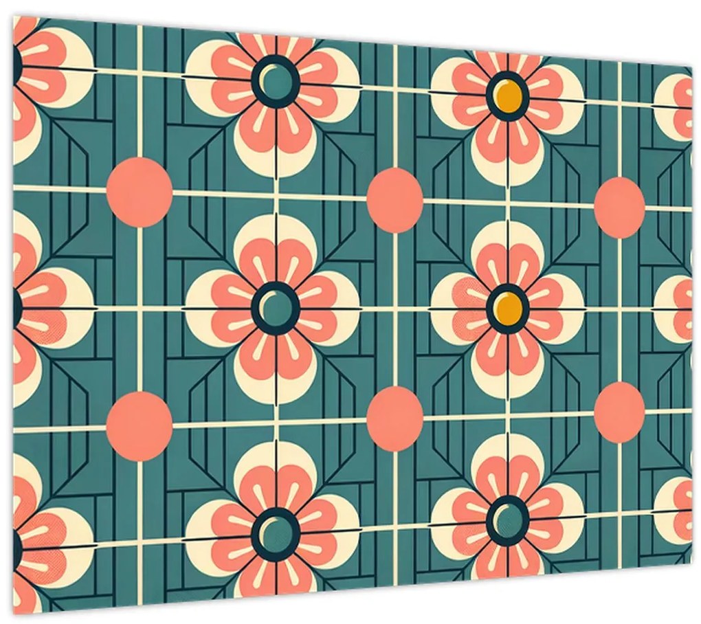 Üveg kép - Retro virágminta (70x50 cm)