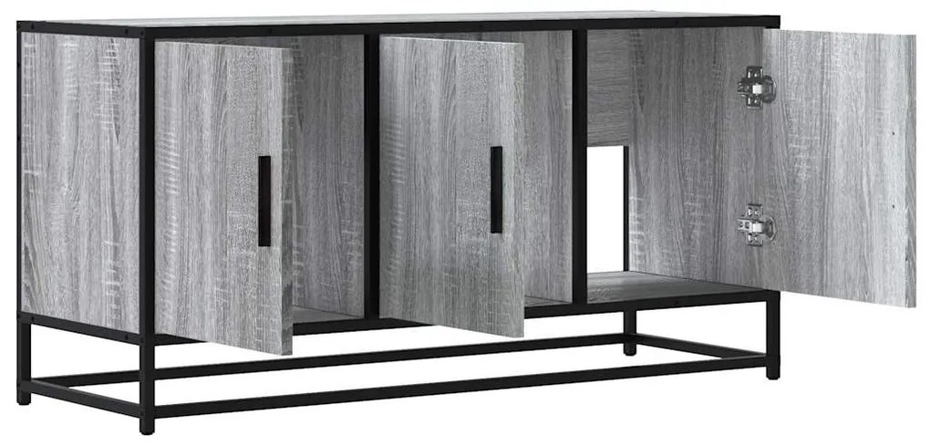 szürke sonoma színű szerelt fa és fém TV-szekrény 100x35x50 cm