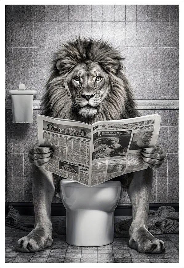 Poszter Keret Nélkül Fürdőszoba Wc Oroszlán A Wc-n újság P2537_A4