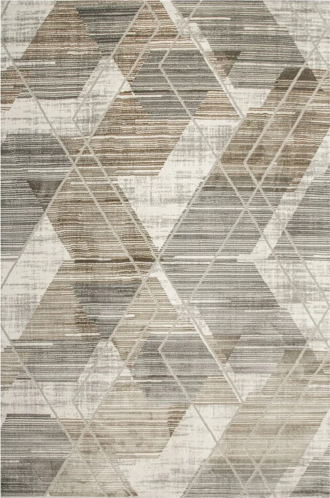 120x170 cm Adana Szőnyeg Krém Szürke Bézs Rombusz Mintás Csillogó