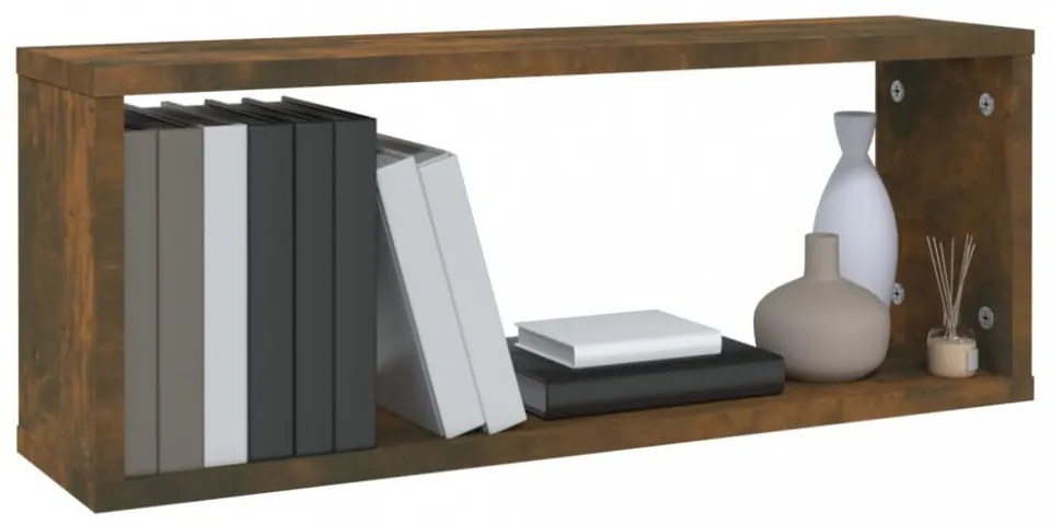 2 db füstös tölgy színű szerelt fa fali kockapolc 60x15x23 cm