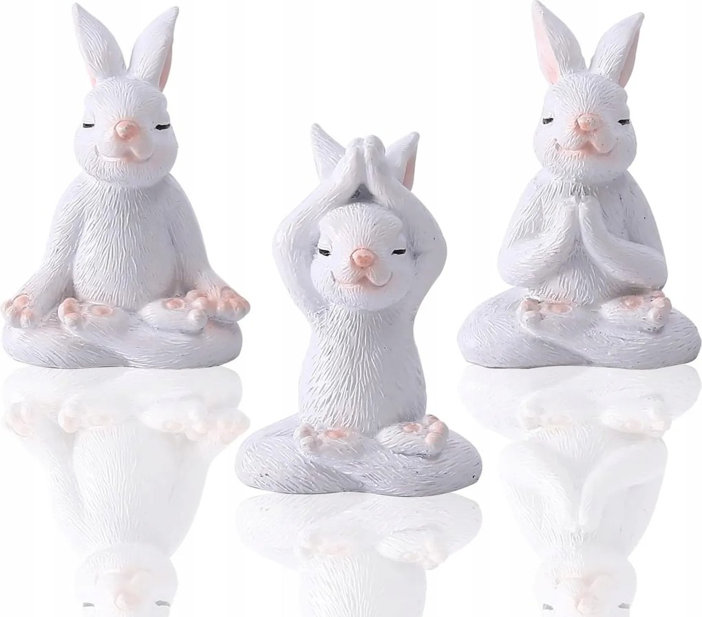 3 nyuszi jógázik, 5 cm-es figurák lakásba, kertbe, húsvéti dekoráció
