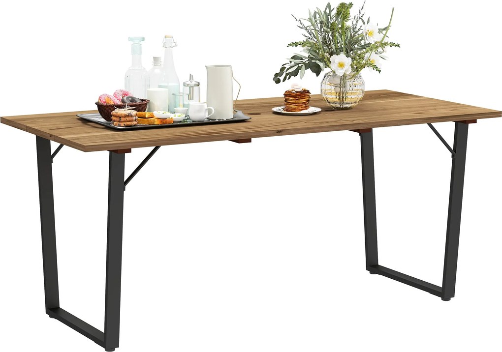 Outsunny Fa Kerti Asztal 175x80 cm Időjárásálló Terasz Asztal Napernyő Réssel Büféasztal Kempingasztal 6 Fő Részére Kerti Étkezőasztal, Terasz, Balkon