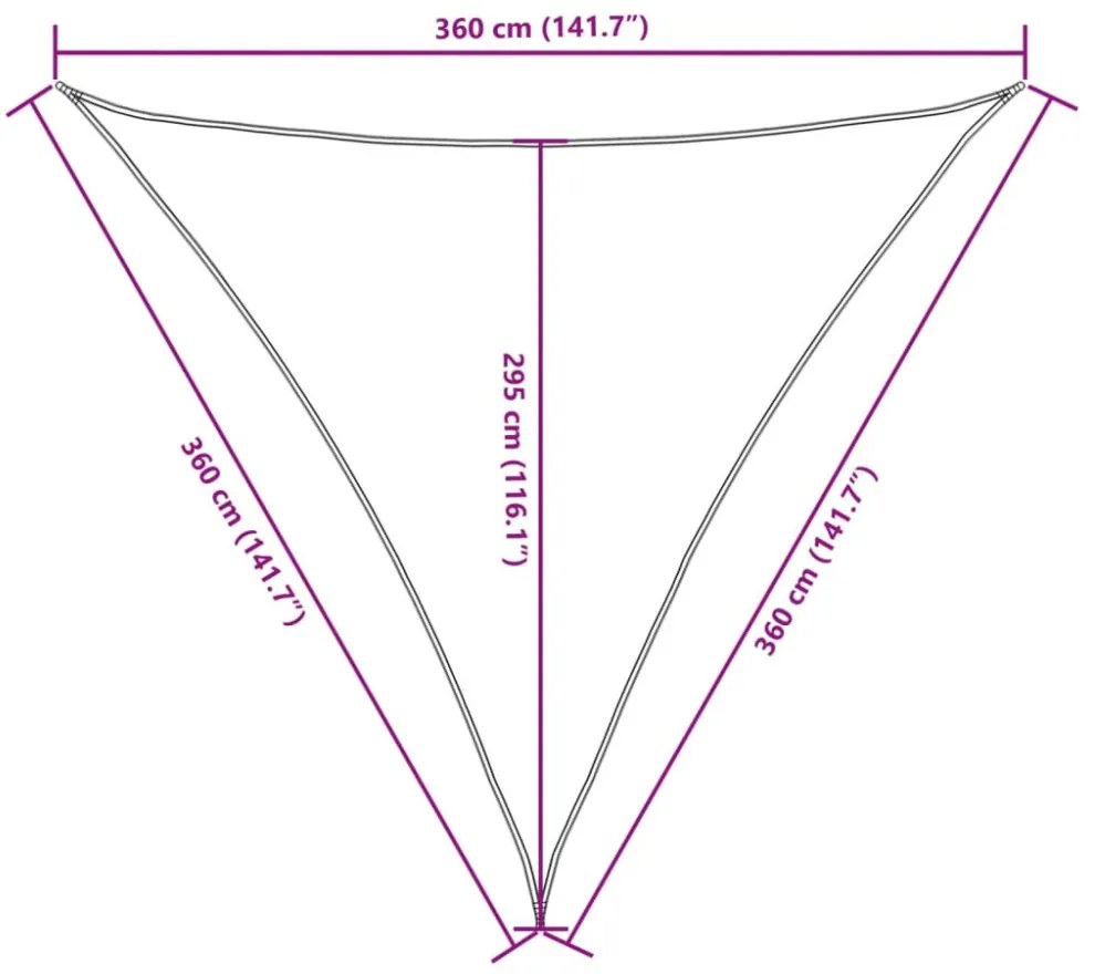 háromszög alakú bézs oxford szövet napvitorla 3,6 x 3,6 x 3,6 m