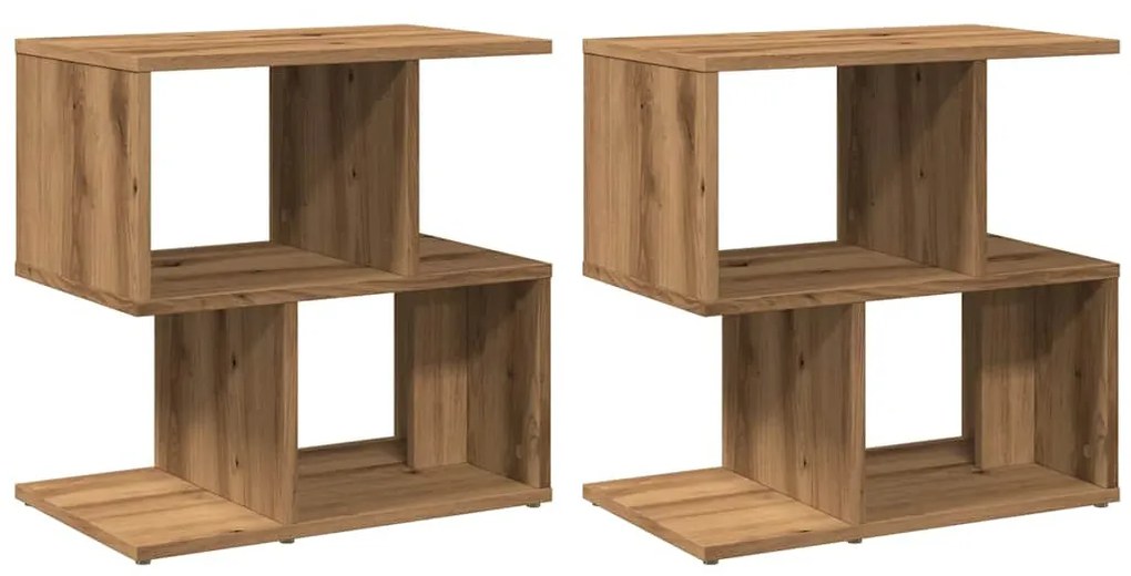 2 db kézműves tölgyszínű szerelt fa éjjeliszekrény 50x30x51,5cm