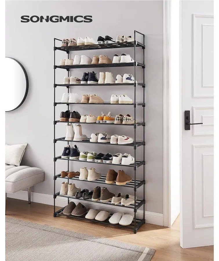 SONGMICS cipőtartó állvány 30 × 94 × 206 cm, fekete színben