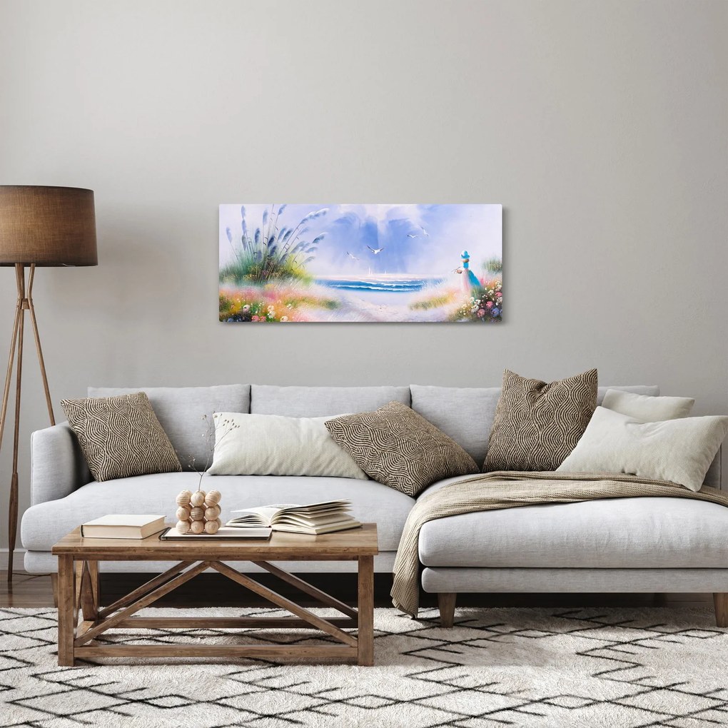 Kép - romantikus tengerpart, olajfestmény (120x50 cm)
