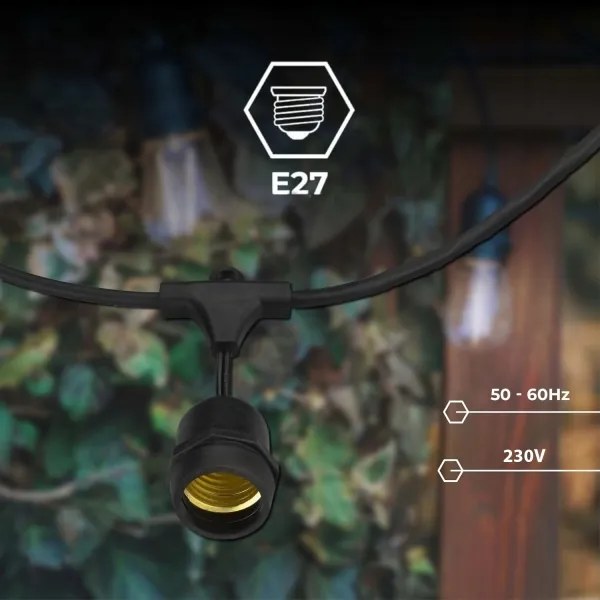 LED kültéri dekorációs füzér 15xE27/1W/230V 15,94 m IP44 fekete
