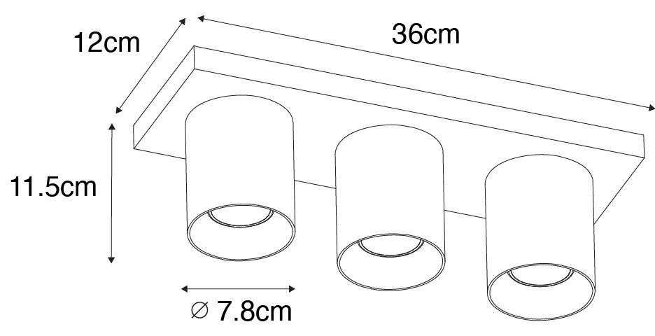 Modern mennyezeti reflektor fekete arannyal 3-lámpás - Tubo