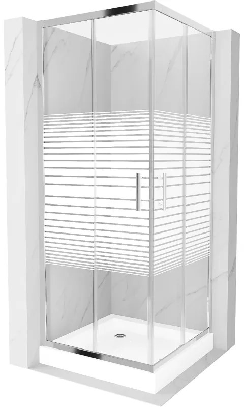 Mexen Rio 80 x 80 cm-es, fehér csíkos, króm négyzet alakú zuhanykabin + fehér zuhanytálca - 860-080-080-01-20-4510
