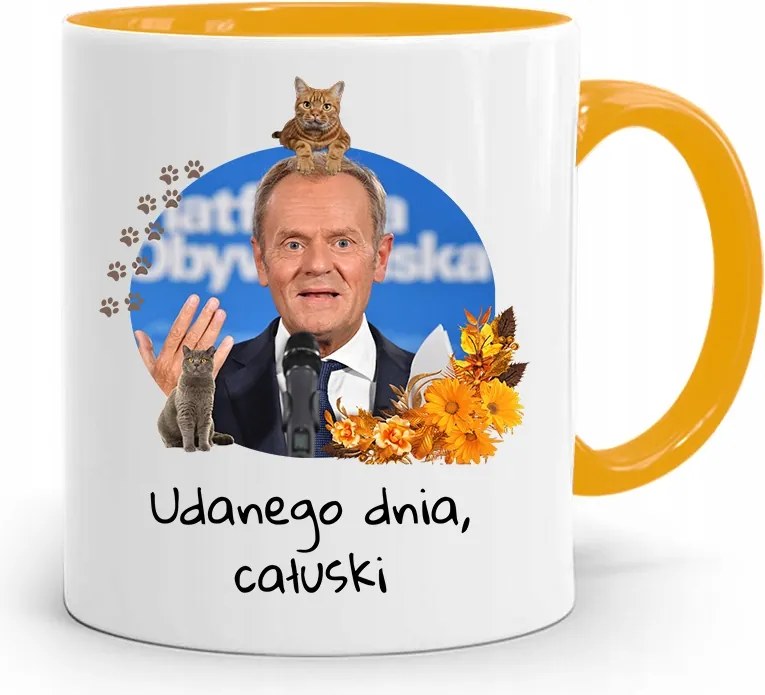 Donald Tusk Sárga Bögre Platform Ajándék fényképes nyomtatással