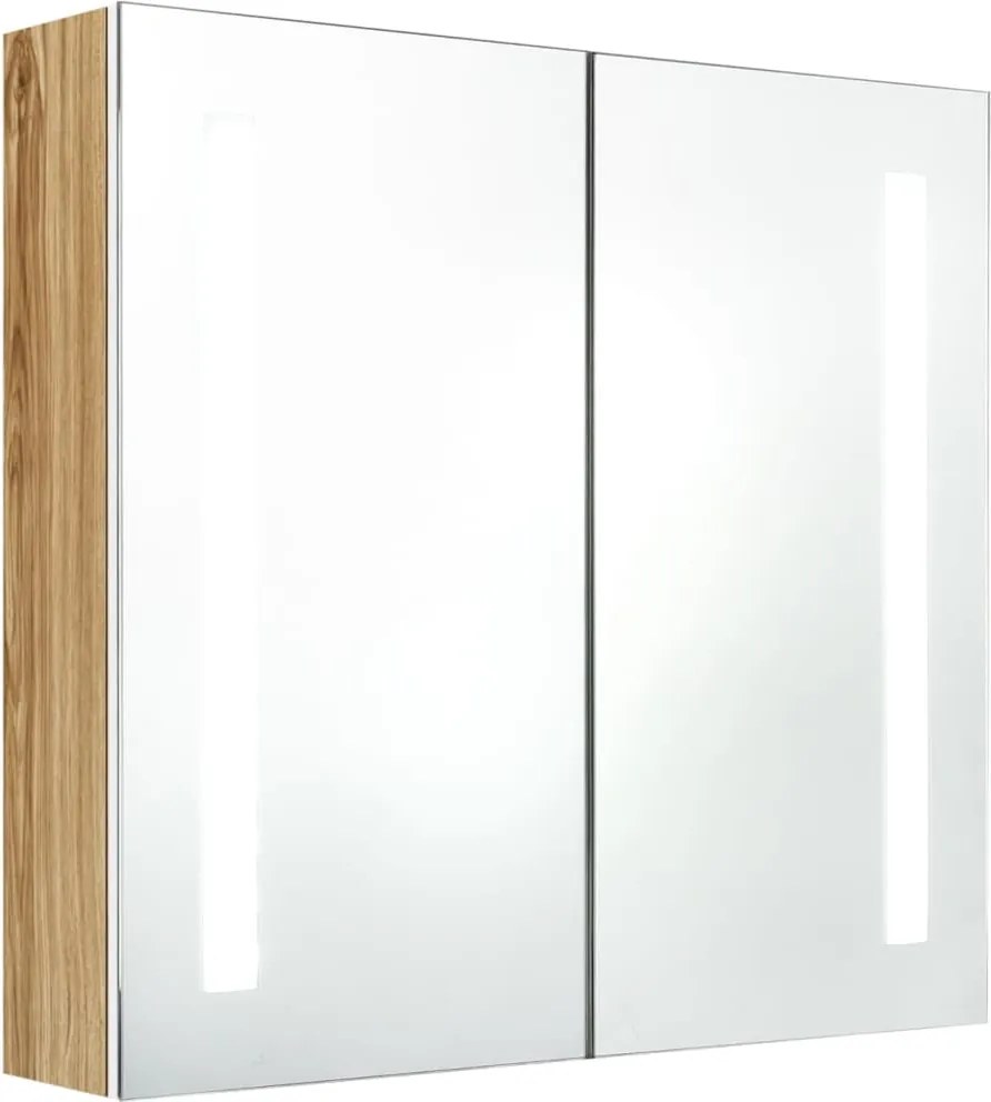 vidaXL fehér, tölgyszínű LED-es tükrös fürdőszobaszekrény 62x14x60 cm