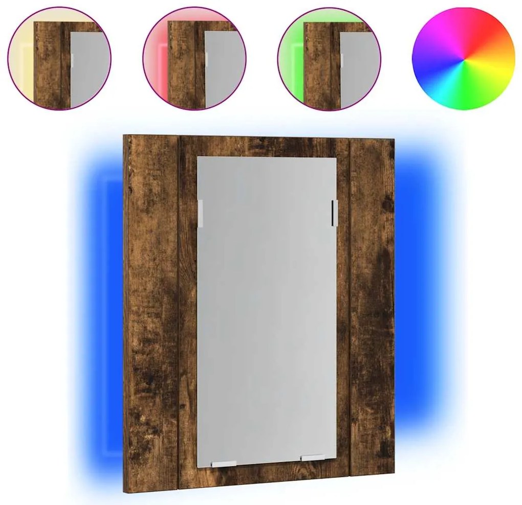 vidaXL füstöstölgy színű szerelt fa LED-es tükrös szekrény 40x12x45 cm