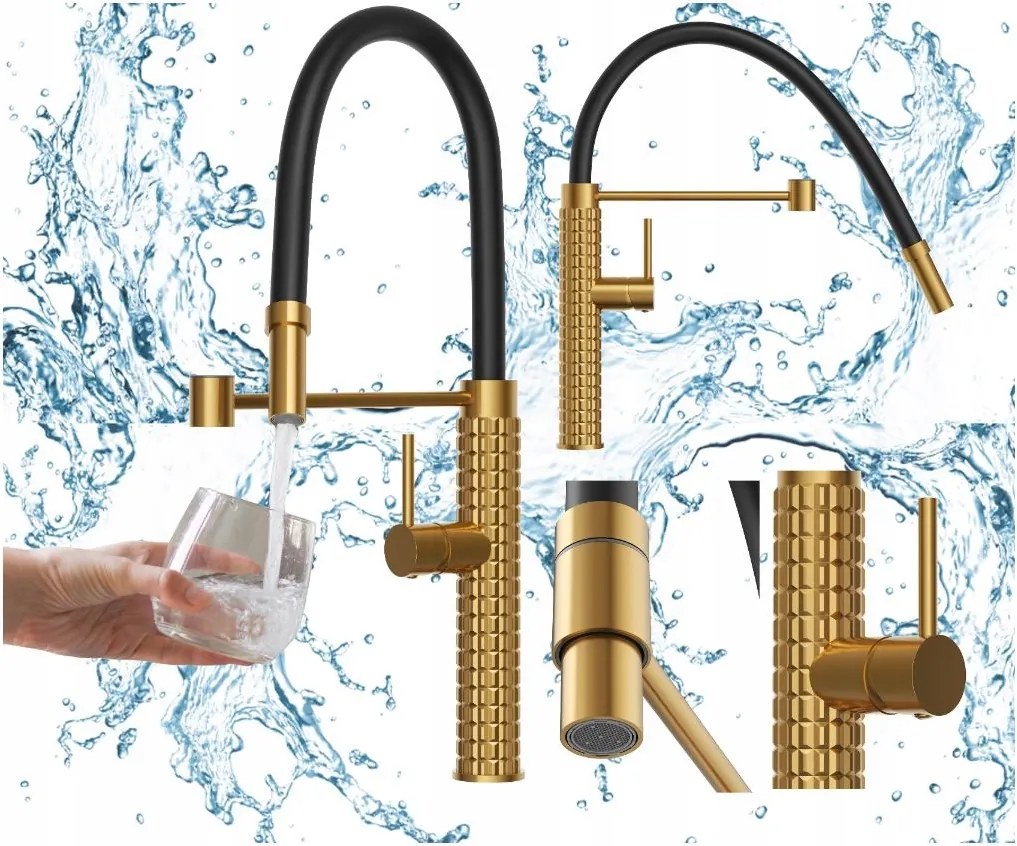 Fano konyhai csaptelep szálcsiszolt arany csaptelep flexibilis mosogató kifolyócsővel