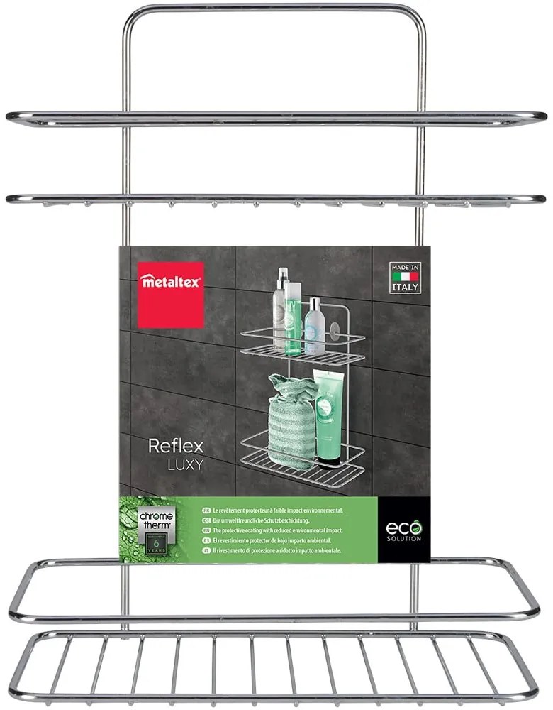 Fényes ezüstszínű függő öntapadós acél fürdőszobai polc Luxy – Metaltex
