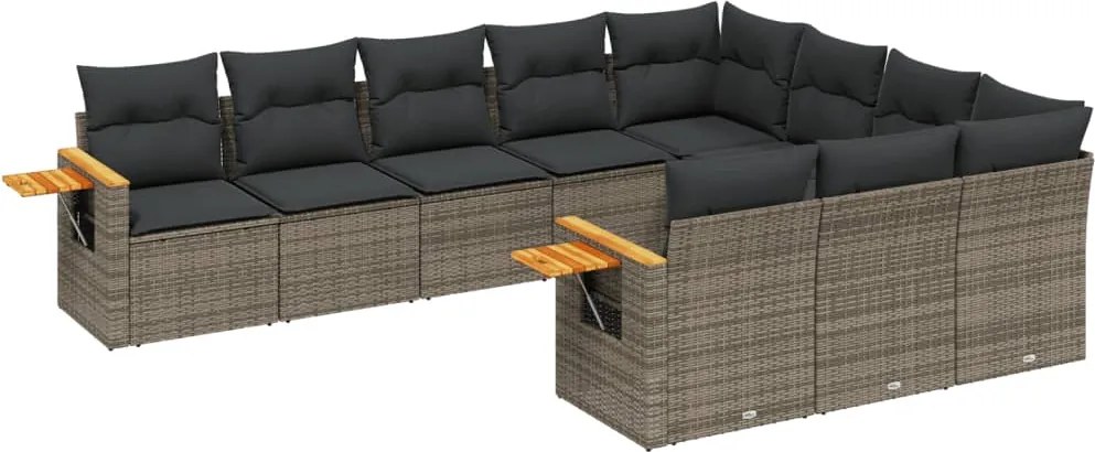vidaXL 10 részes szürke polyrattan kerti ülőgarnitúra párnákkal
