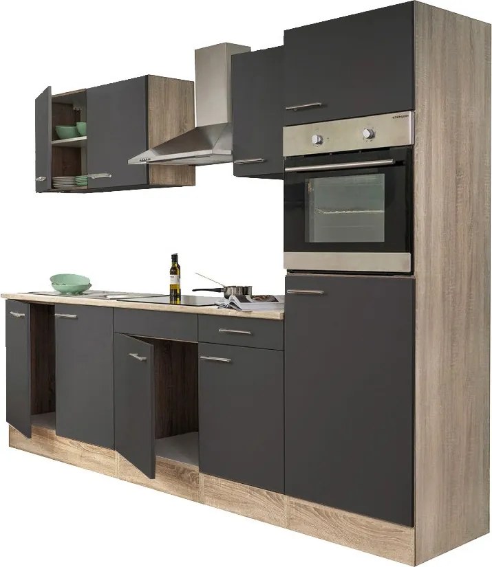 Yorki 270 konyhabútor sonoma tölgy korpusszal, selyemfényű antracit fronttal