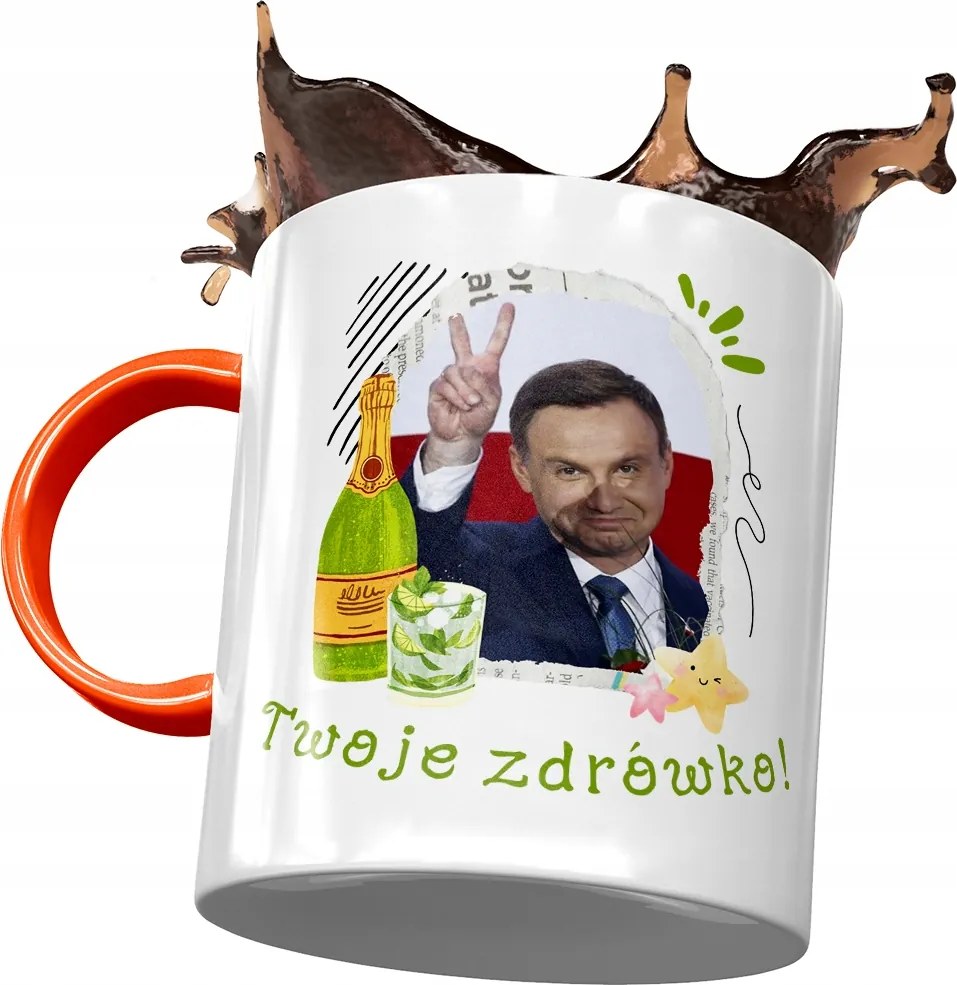 Narancssárga bögre Andrzej Duda PiS Ajándék Nyomtatott Fotóval