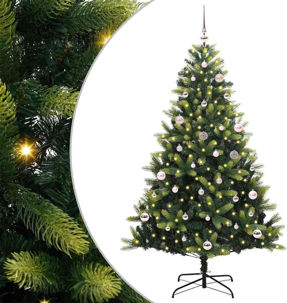 vidaXL Műanyag Hajtogatott Karácsonyfa 150 LED-del Zöld 150 cm
