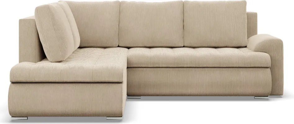 Tokio sarokkanapé, L alakú háttámlával, 2 ágyneműtartóval, kordbársony, baloldali, bézs