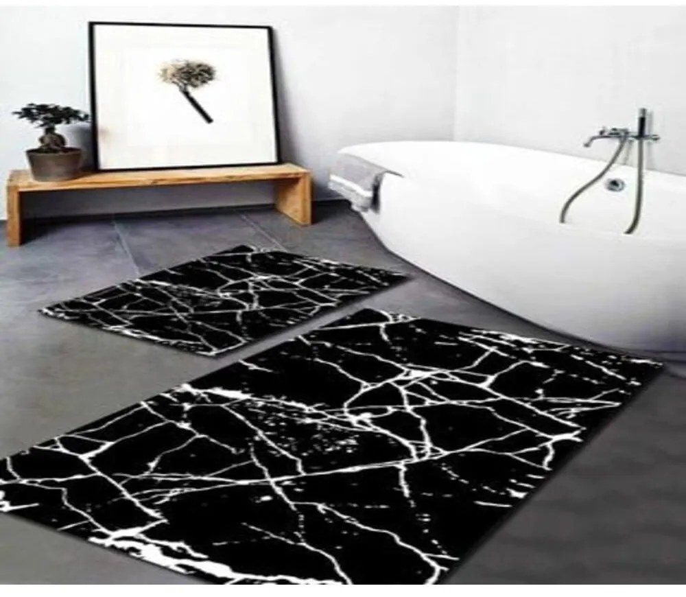 Fehér-fekete fürdőszobai kilépő szett 2 db-os 60x100 cm Cracks – Mila Home