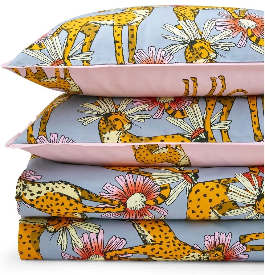 Rózsaszín-szürke kétszemélyes-hosszabbított pamut ágyneműhuzat 230x220 cm Untamed Cheetah – Their Nibs