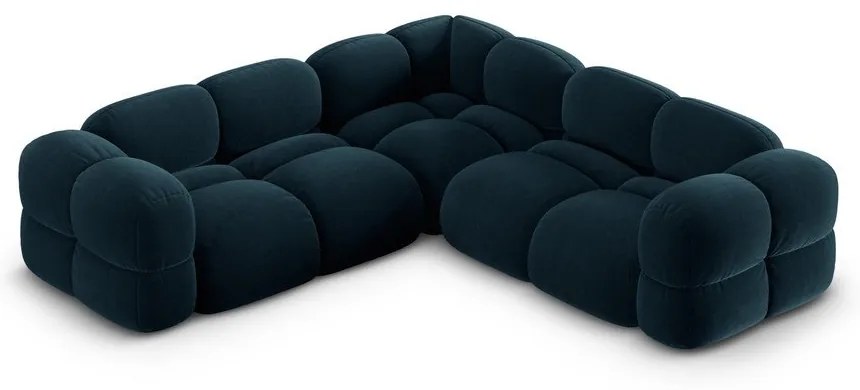 Sötétkék bársony sarokkanapé Loretto – Cosmopolitan Design