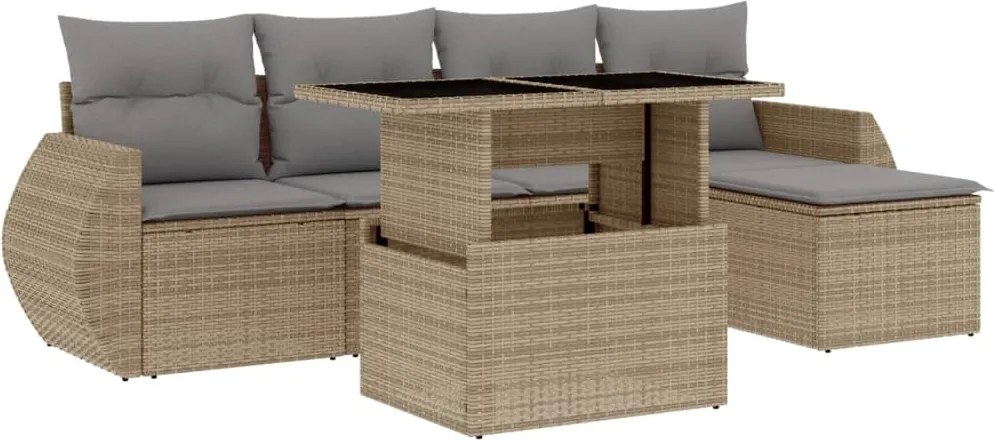 vidaXL 6 részes bézs polyrattan kerti ülőgarnitúra párnával