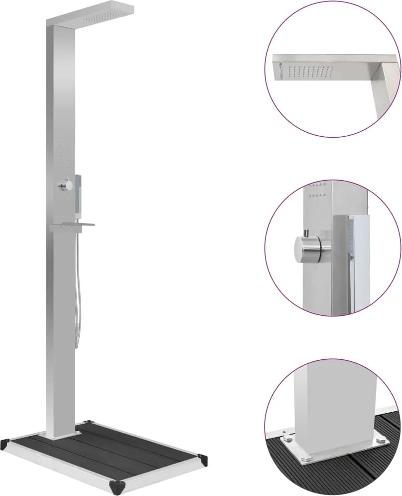 vidaXL kültéri WPC és rozsdamentes acél zuhany és zuhanytálca