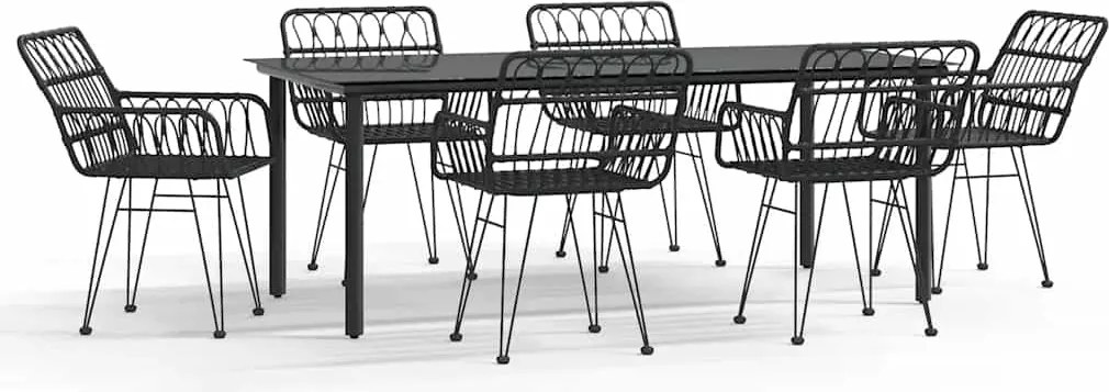 vidaXL 7 részes fekete polyrattan kerti étkezőgarnitúra