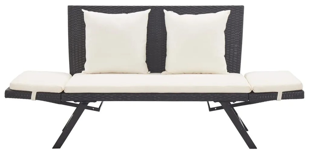 fekete polyrattan kerti pad párnával 176 cm
