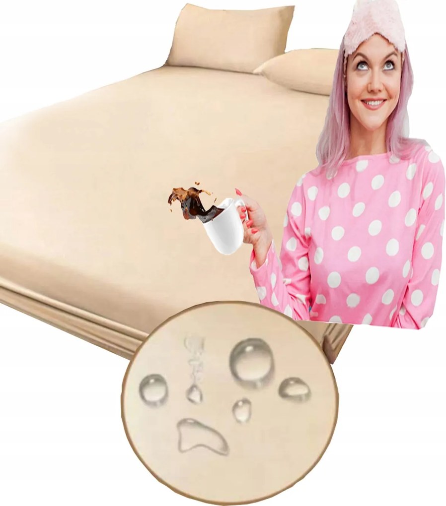 Vízálló gumis lepedő pamut 140x200 cm Vízhatlan bézs