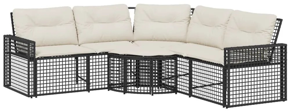 vidaXL L-alakú fekete polyrattan kerti kanapé párnával és lábtartóval