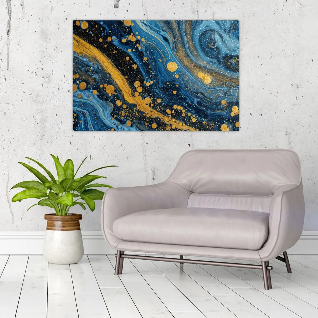 Kép - Kék absztrakció arannyal (90x60 cm)