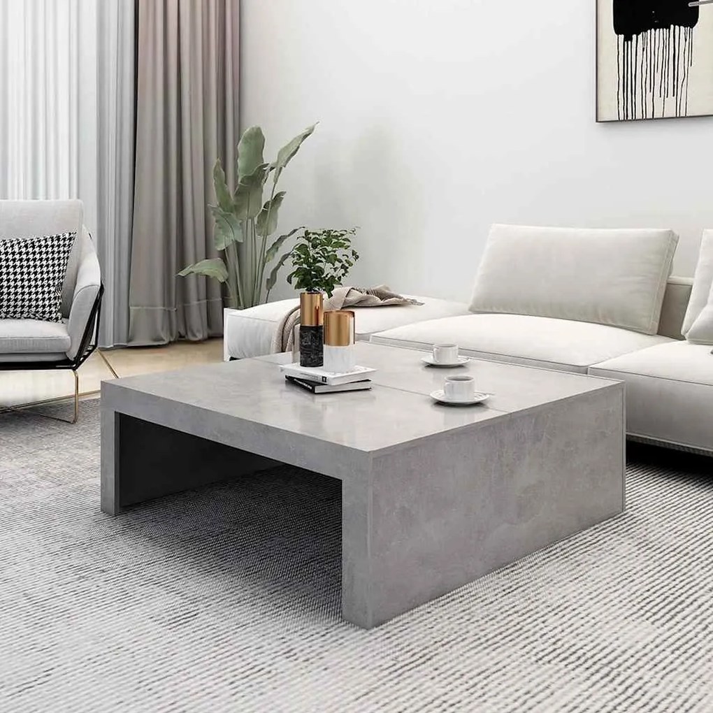 Betonszürke szerelt fa dohányzóasztal 100 x 100 x 35 cm