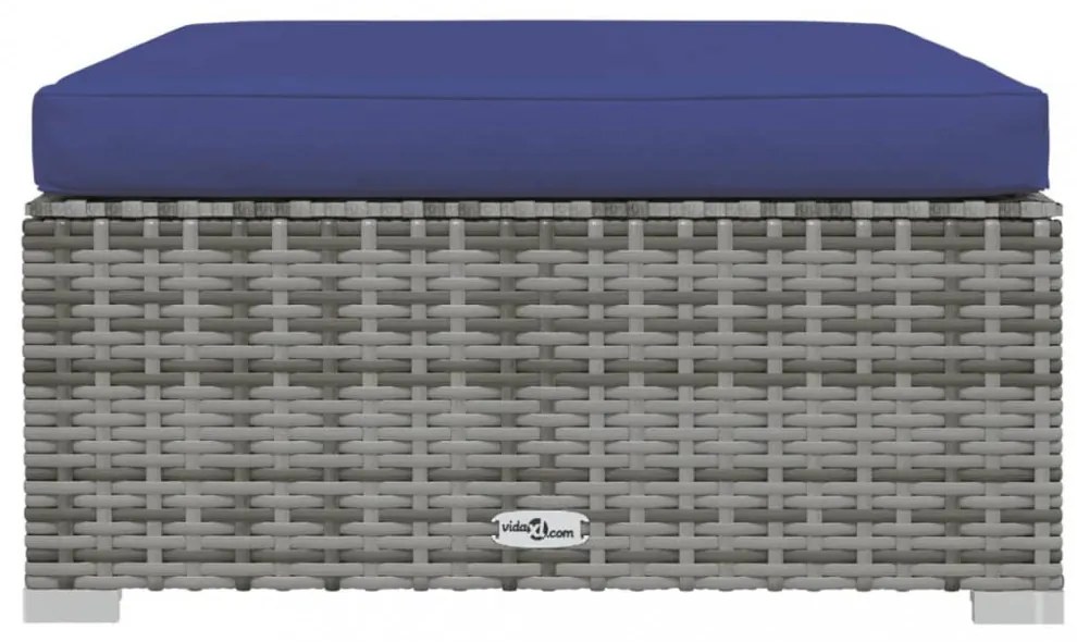 szürke polyrattan kerti lábtartó párnával 70 x 70 x 30 cm