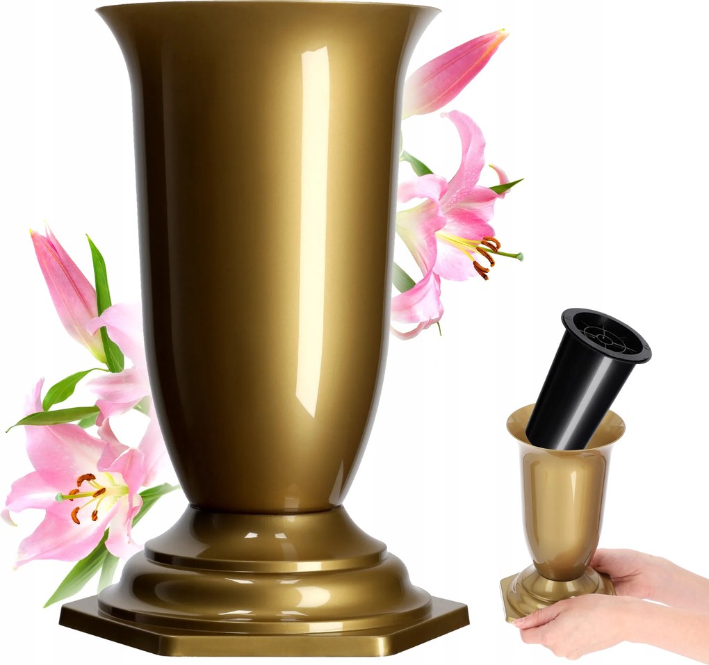 Váza Flakon Temetőbe 23cm Művirág Sír Arany Betét