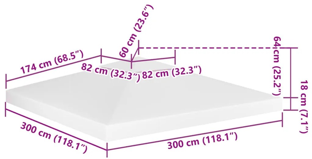 fehér kétszintes pavilon-tetőponyva 310 g/m² 3 x 3 m