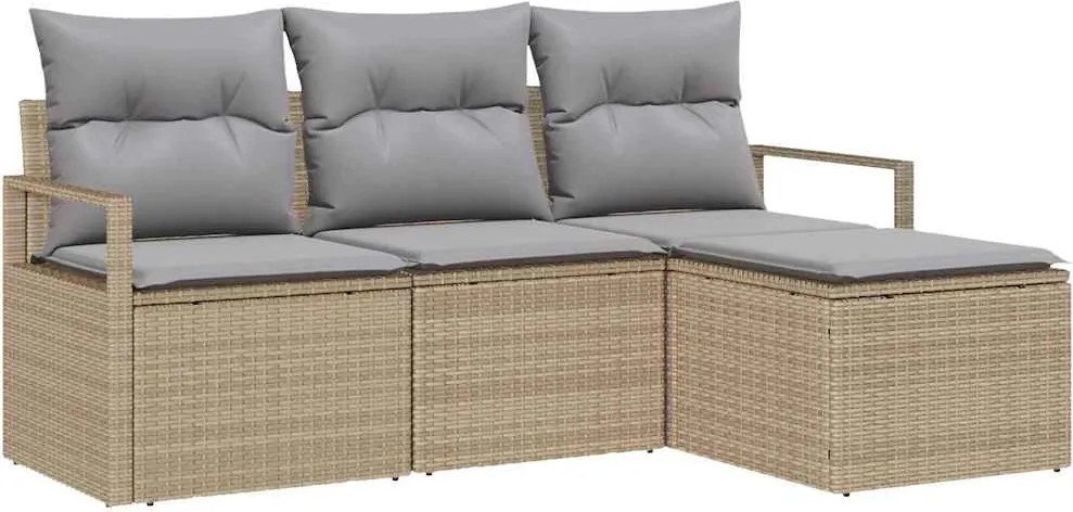 vidaXL Kanapé Szett párnával 4 pcs Beige és Világosszürke polirattan