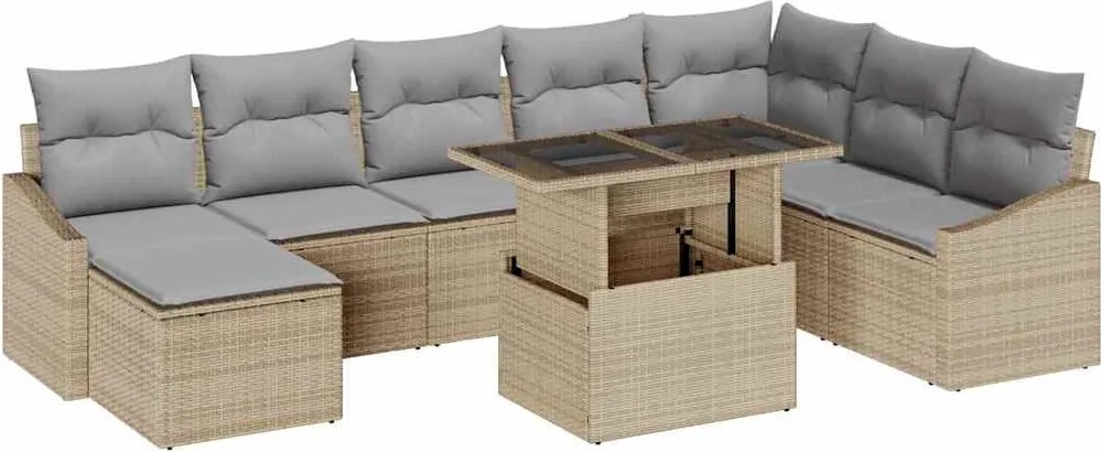 vidaXL Kanapé Szett párnával 9 pcs Beige és Világosszürke polirattan