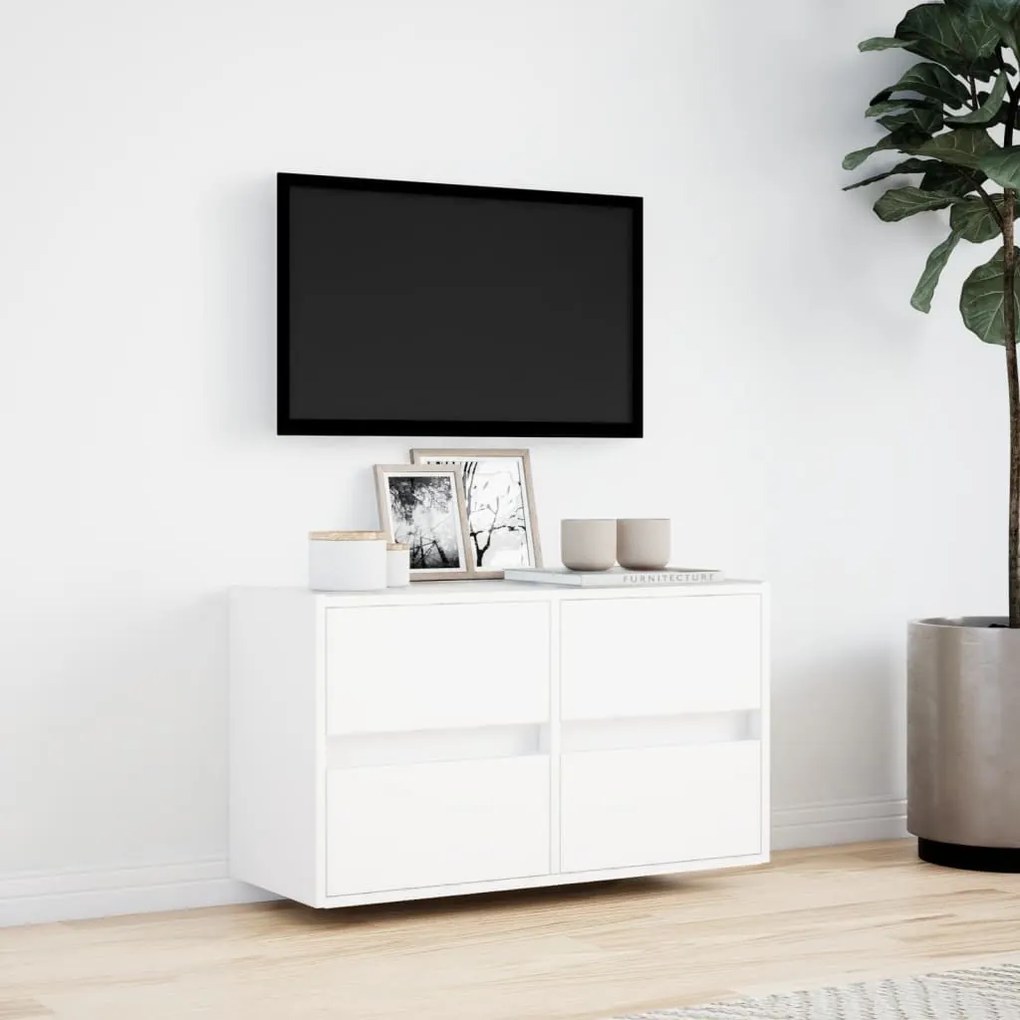 fehér falra szerelhető TV-szekrény LED-lámpákkal 80x31x45 cm