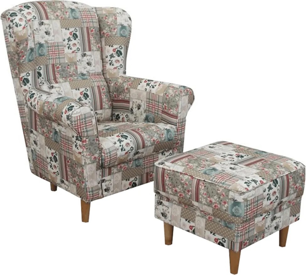 füles fotel puffal, szövet patchwork Viorica 1, ASTRID