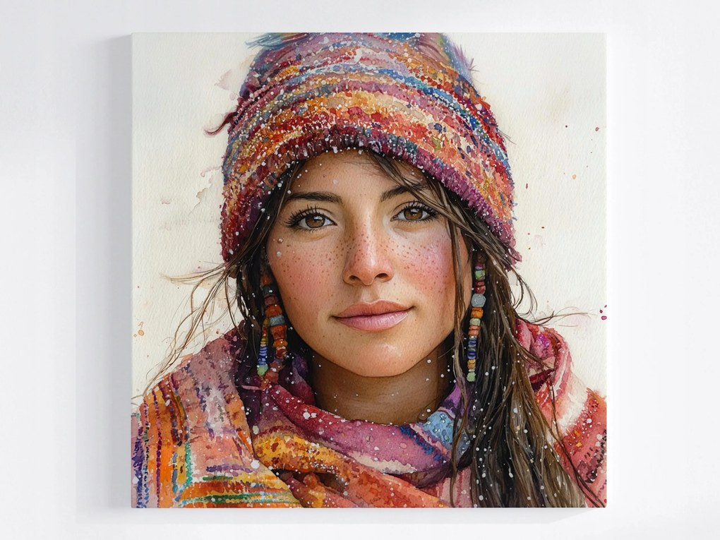 Poszter Portré Boho Nő Akvarell Tél Hó 40x40