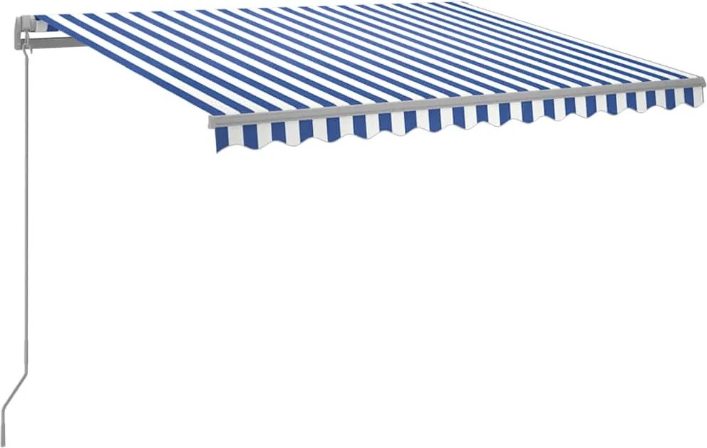 vidaXL kék és fehér kézzel kihúzható LED-es napellenző 300 x 250 cm