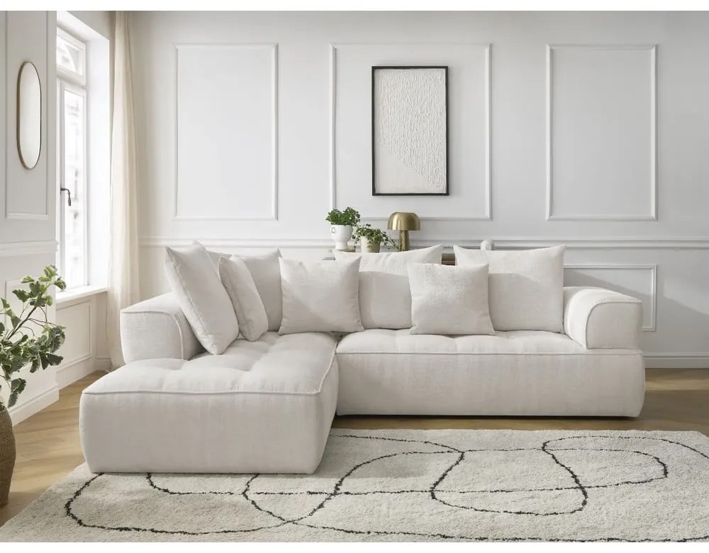 Bézs zsenília sarokkanapé (bal oldali-L alakú) Whesley – Bobochic Paris