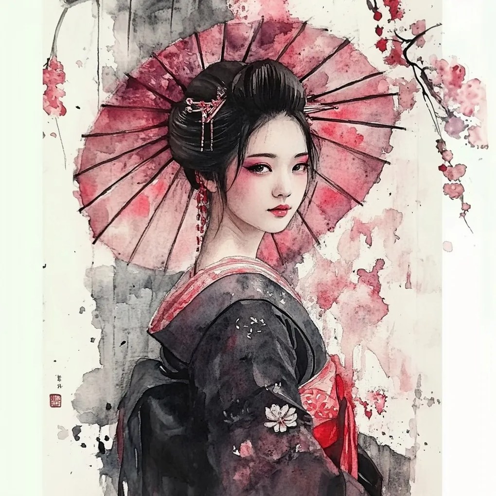 Canvas Vászonkép Portré Nő Gésa Japán Hagyomány Ázsia 80x80